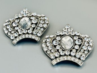 Vintage Rhinestone Crown Brooch/Pin Duo - B14