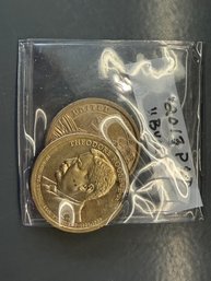 Pair Of Theodore Roosevelt Presidential Dollar Coins