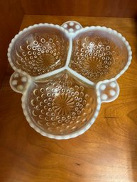 Anchor Hocking Moonstone Opalescent Hobnail Three-section Relish Dish