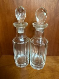 Vintage Or Antique Paneled Glass Bottles With Faceted Cut Glass Stoppers Cruet Set