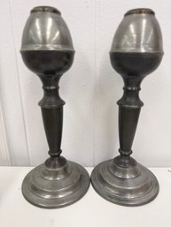 Pair Of Antique American Pewter Whale Oil Lamps Dating Drom The 1820 To 1850s