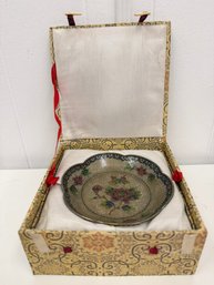 Vintage Chinese Plique-a-jour Enamel Cloisonne Dish Or Plate Presented In Its Original Box
