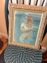 Framed Native American Art Print 'The Moose Call' By N.C. Wyeth.