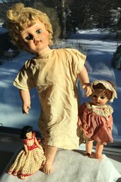 Lot Of 3 Vintage Sleepy Eyes Dolls - 1940s Red Riding Hood Doll, 1950s Ideal, 1950s 26' Companion