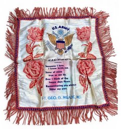 WW2 US Army Silk Souvenir Pillow Sham