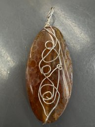 Dragon Vein Agate Oxidized Copper Pendant Featuring A Heat-treated Crackle Agate Stone Wrapped