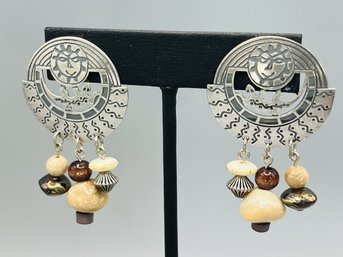 Chico's Vintage Sun Face Beaded Dangle Pierced Earrings - CH10