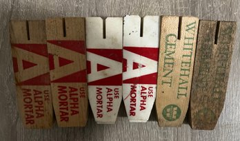Set Of 6 Vintage Wooden And Metal Advertising Wedges