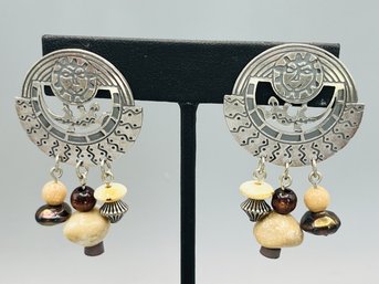 Chico's Vintage Sun Face Beaded Dangle Pierced Earrings - CH11