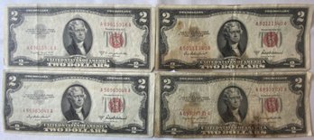 2- 1953-a & 2-1953-B Two Dollar Bill Red Seal Certificates