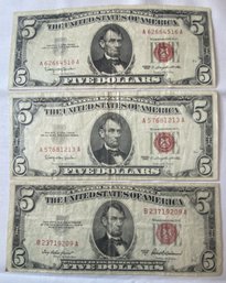 1953-A & 2-1963 Five Dollar Bill Red Seal Certificates