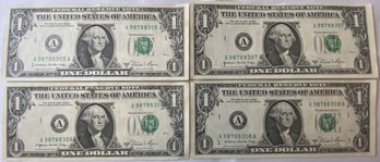 4 - 1981 Sequential Numbered One Dollar Bills