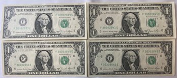 4 - 1981-A Sequential Numbered One Dollar Bills Unique Number F 30302040