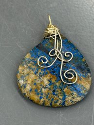 Handmade Wire Wrapped Azurite Malachite Gemstone Pendant Featuring Vibrant Blue And Green Colors