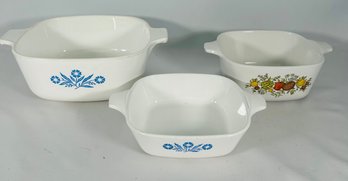 Lot Of 3 Corning Ware Casserole Baking Dishes, No Lid