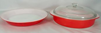 Pair Of Pyrex Flamingo Pink Baking Dishes And Lid