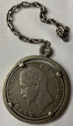 France, Napoleon III, 5 Francs, 1856, Paris, Silver, KM:782 In Silver Holder And Chain