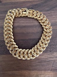 Vintage Gold-tone Chunky Bracelet Featuring Interlocking Crescentmoon Or 3D Circular Links