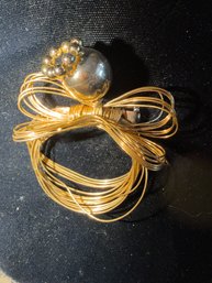 Vintage Gold-tone Wire Angel Brooch Featuring Faux Pearls