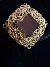 Vintage Gold-tone Diamond Shaped Brooch Featuring Intricate Filigree Or Cutwork