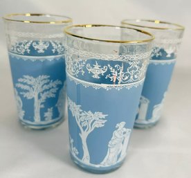 Blue Corinthian Tumblers With Greek Figured 5' - Set Of 3