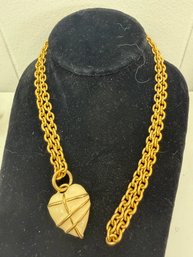 Vintage Gold-tone Chunky Heart Pendant Necklace