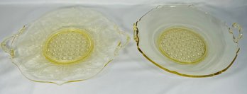 Pair Of Yellow Glass Basketweave Plates