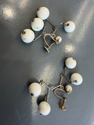 Vintage Screw Back Earrings Featuring A Geometric Design With White Sphercial Beads