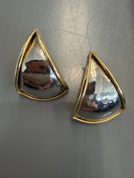Pair Of Vintage Monet Gold-tone Earrings Featuring A Distinctive Triangle Shaped Design