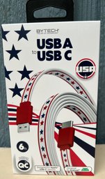 Bytech White, Red And Blue Patriotic 6 Ft. Shimmer USB Type 'C' To USB Type 'C' Cable