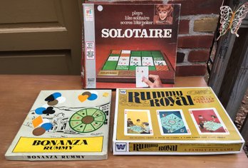 3 Vintage Card Playing Games - Solotaire, Bonanza Rummy & Rummy Royal W/ Craft Cheese Casino Cards