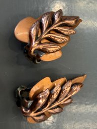 Vintage Renoir Copper Leaf Clip-on Earrings Featuring A Layered Leaf Design