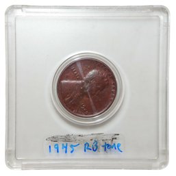 1945 Red Brown Tone Lincoln Wheat Penny In Acrylic Capsule