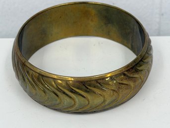 Vintage Ribbed Brass Bangle Bracelet From India