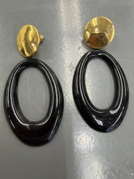 1980s Gold Tone And Black Enamel Statement Earrings