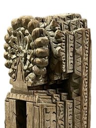 Large, Solid Vintage Indian Lotus Flower Design Hand Carved Bracket Or Corbel