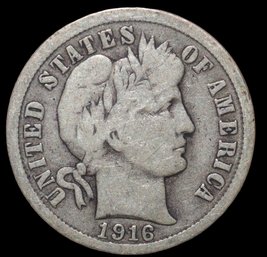 90% Silver 1916 Silver Barber Dime