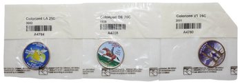 3 Beautiful Colorized State Quarters In Original Sealed Littleton Packaging