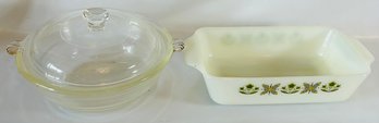 Pair Of Cookware Casseroles - Glass Bake (clear With Lid) And Fire King