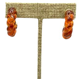 (A9) Amber Brown Twisted Acrylic Bubble Hoop Earrings
