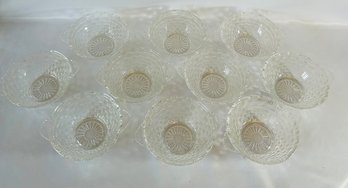 Lot Of 10 Small Basketweave Clear Glass Bowls With Handles