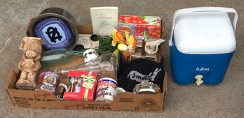 Lot Of Useable & Collectible Goodies - Uconn NCAA Champions Cup, Christmas Cup, C.1900 Bottle, Igloo Cooler