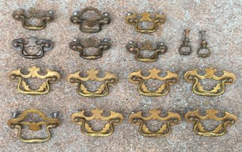 Set Of 7 Antique Chippendale Brass Highboy Dresser Bureau Draw Pull Handles - KBC Keeler No. 1022 & 1023