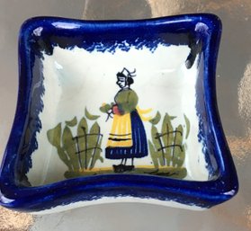 Antique Henriot Hand-Painted Pottery Quimper France Mustard Condiment Trinket Dish No. 237