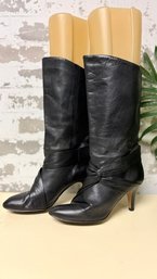 Vintage Pair Of Black Leather Mid-calf High Boots - Size 6.5B