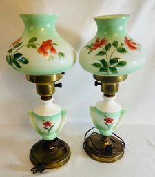 Pair Of Hand Painted Floral Lamps Vintage