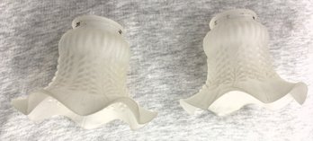 Pair Of Vintage Art Nouveau Satin Frosted Ruffled Tulip Glass Sconce Lamp Lighting Fixture Shades