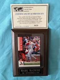 New Mark McGuire Home Run #62 Trading Card Plaque With COA