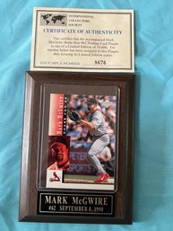 New Mark McGuire Home Run #62 Trading Card Plaque With COA