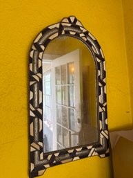 Moroccan Style Arched Wall Mirror Featuring Bone And Resin Brass Inlay Work